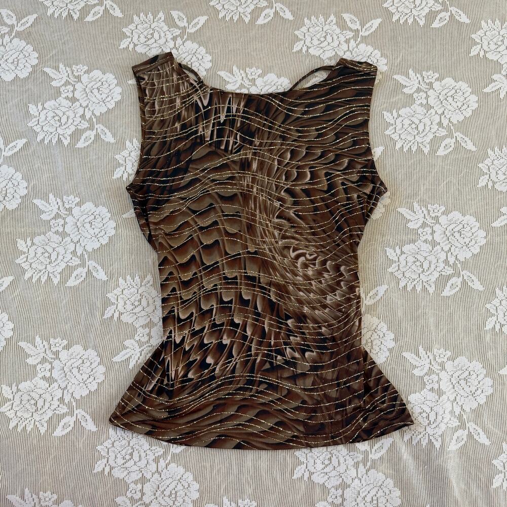Vintage Y2K A. Byer Brown Mesh Swirl Top Size M